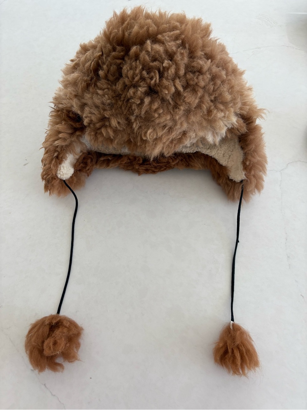 Women’s Shearling Pom Pom Earflap Hat - Brown/ real fur